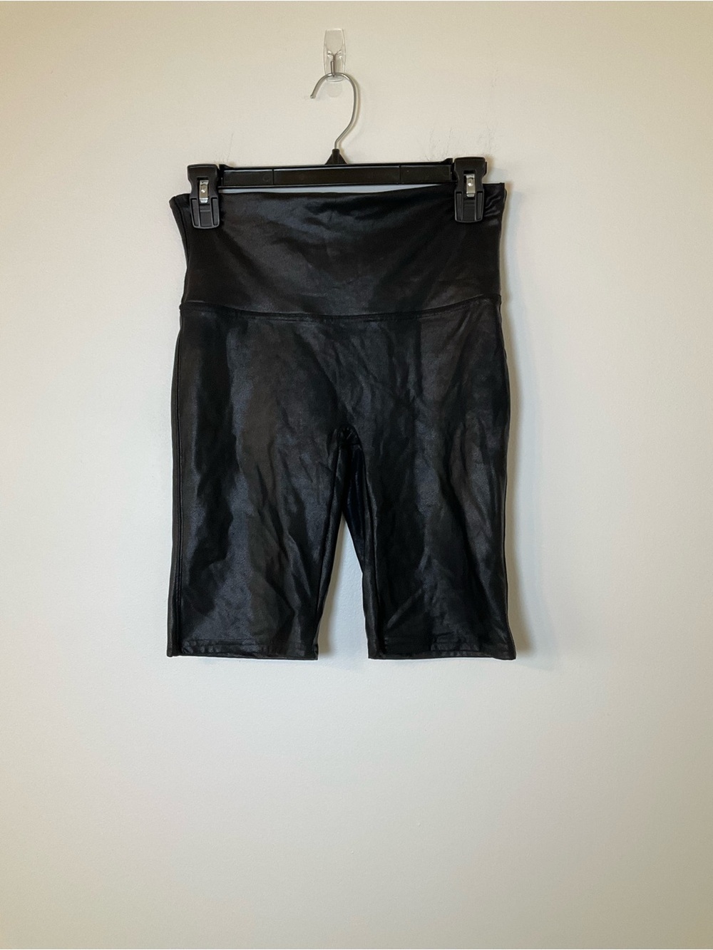 SPANX Faux Leather Bike Shorts Black High Rise Shaping Size L